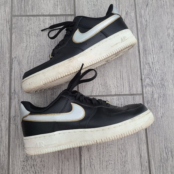 Nike Air Air Force 1 women's sneakers black white and gold size 7 - Picture 9 of 14